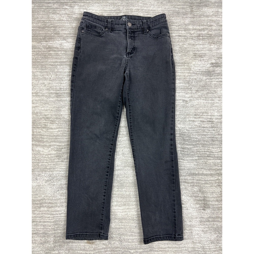 St John's Bay Jeans Womens 6S Black Straight Leg Stretch Mid Rise Washed Denim